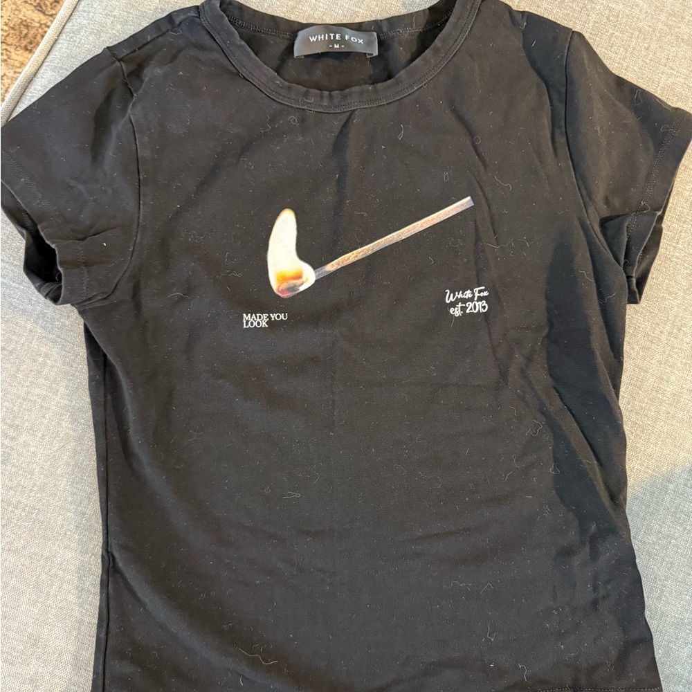 White Fox Boutique Black Short Sleeve Tee with Matchstick Graphic